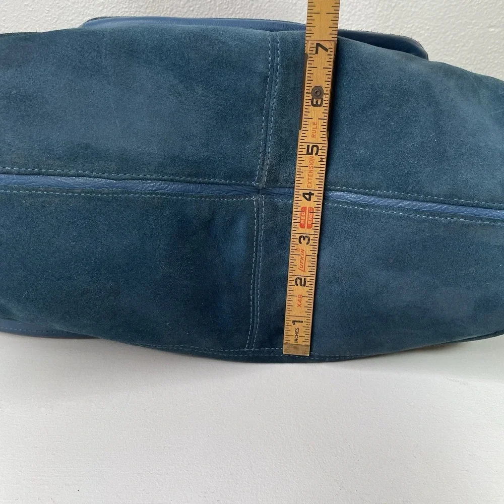 Coach Campbell Belle Teal Suede Leather Purse Carryall Shoulder Bag F1381 F24688